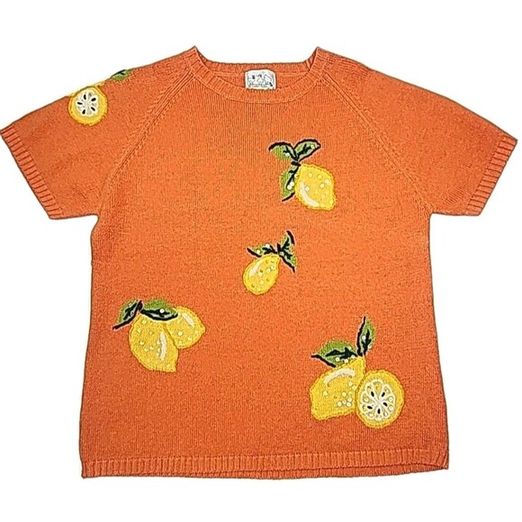 Quacker Factory Sweaters - Quacker Factory Sweater Orange Short Sleeve Lemon Women Plus Sz 1X A43984 QVC